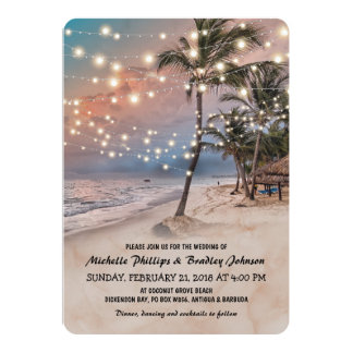 Tropical Vintage Beach Lights Wedding Invitation