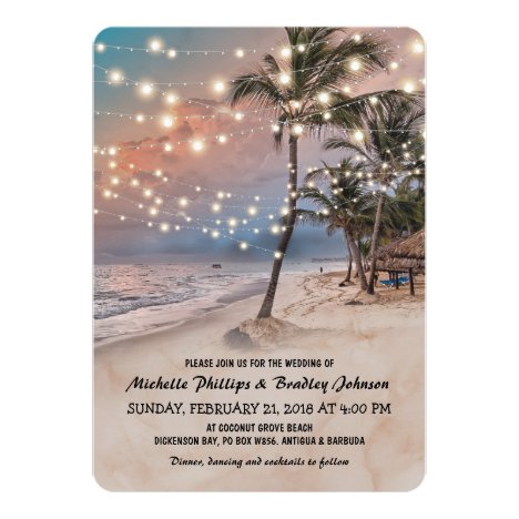 Tropical Vintage Beach Lights Wedding Invitation