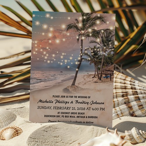 Tropical Vintage Beach Lights Wedding Invitation