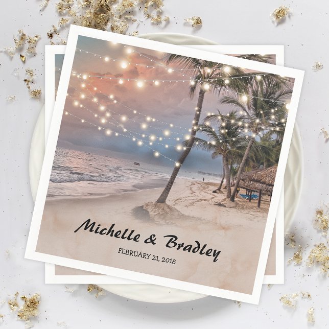 Tropical Vintage Beach Lights Wedding Paper Napkins (Creator Uploaded)