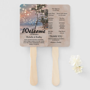 Tropical Vintage Beach Lights Wedding Program Hand Fan