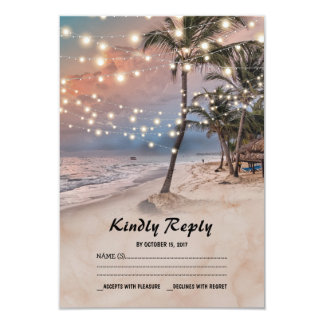 Tropical Vintage Beach Lights Wedding RSVP Card