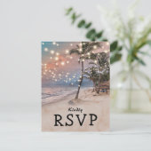 Tropical Vintage Beach Lights Wedding RSVP Invitation Postcard (Standing Front)