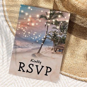 Tropical Vintage Beach Lights Wedding RSVP Invitation Postcard