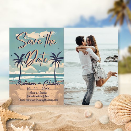 Tropical Vintage Beach Photo Save the Date  Invitation