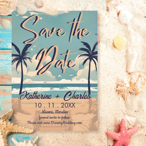 Tropical Vintage Beach Save the Date  Invitation