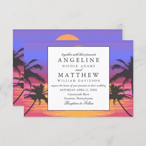Tropical Vintage Beach Shore Palm Wedding Invitation