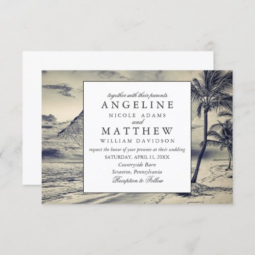 Tropical Vintage Beach Shore Palm Wedding Invitation