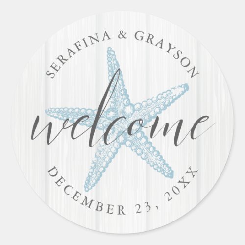 Tropical Vintage Beach Starfish Wedding Welcome Classic Round Sticker