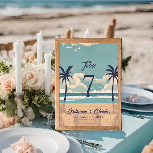 Tropical Vintage Beach Wedding  Table Number