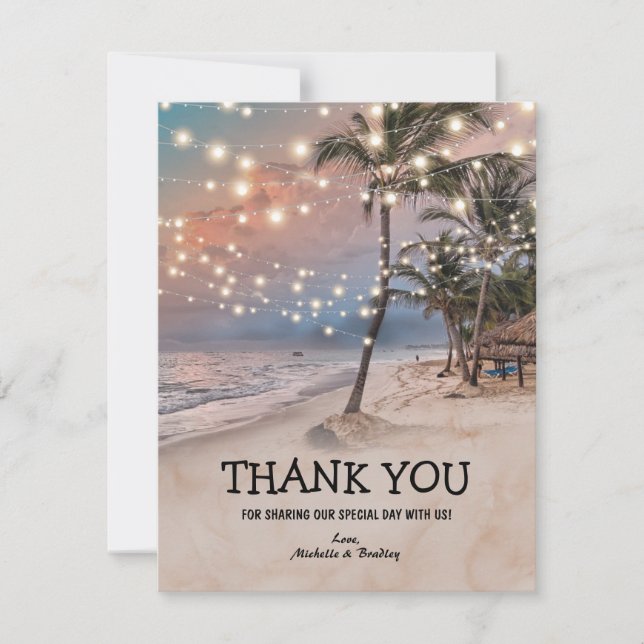Tropical Vintage Beach Wedding Thank You Card (Front)