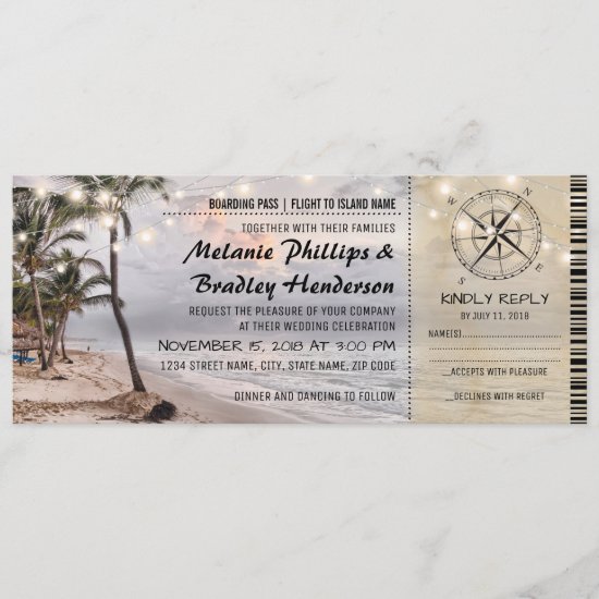 Tropical Vintage Beach Wedding Tickets with rsvp Invitation