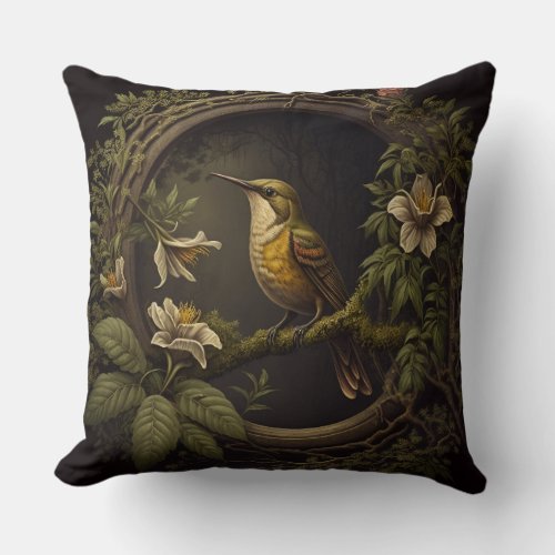 Tropical Vintage Bird and Floral Cushion Pillow