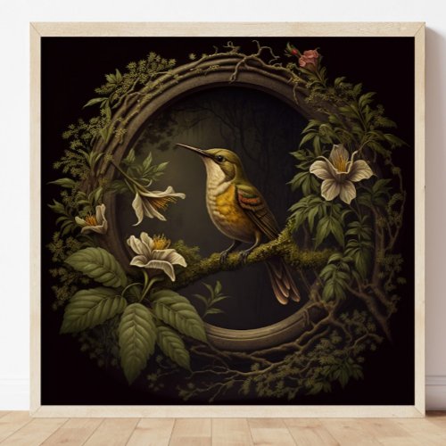 Tropical Vintage Bird and Floral Poster