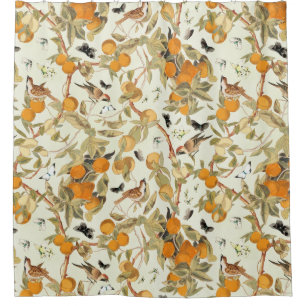 Tropical Vintage Birds In Fruit Garden Chinoiserie Shower Curtain