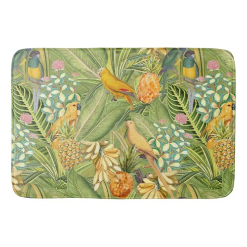 Tropical Vintage Birds in Jungle Paradise yellow Bath Mat