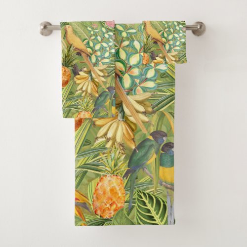 Tropical Vintage Birds in Jungle Paradise yellow Bath Towel Set