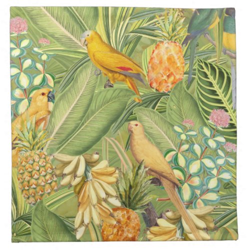 Tropical Vintage Birds in Jungle Paradise yellow Cloth Napkin