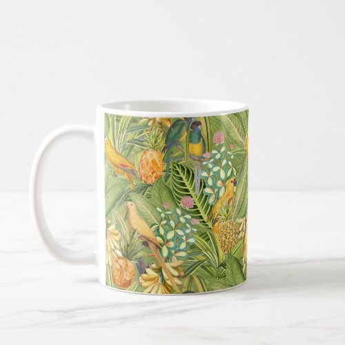 Tropical Vintage Birds in Jungle Paradise yellow Coffee Mug