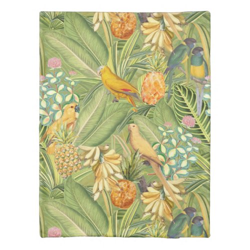 Tropical Vintage Birds in Jungle Paradise yellow Duvet Cover