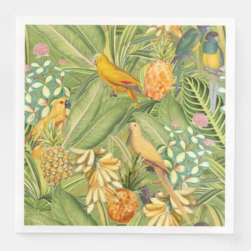 Tropical Vintage Birds in Jungle Paradise yellow Paper Dinner Napkins