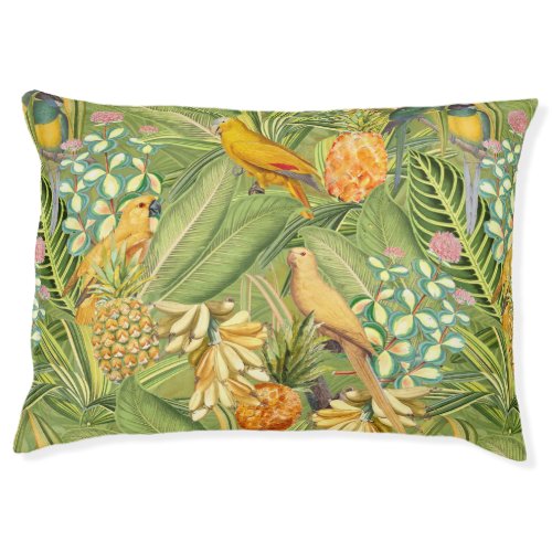 Tropical Vintage Birds in Jungle Paradise yellow Pet Bed