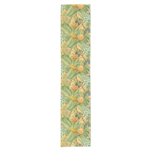 Tropical Vintage Birds in Jungle Paradise yellow Short Table Runner