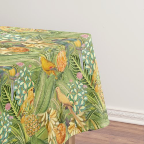 Tropical Vintage Birds in Jungle Paradise yellow Tablecloth