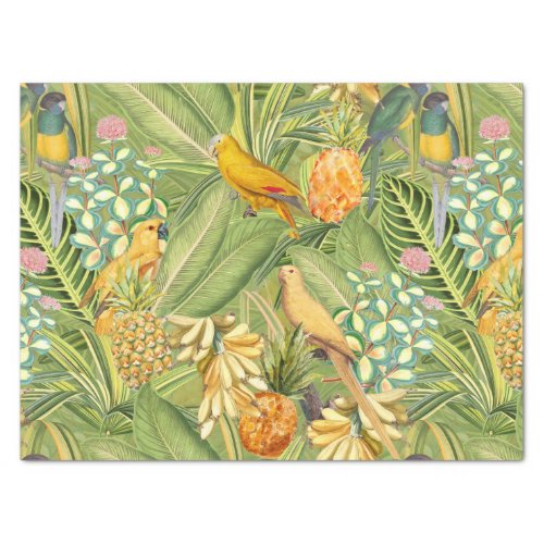 Tropical Vintage Birds in Jungle Paradise yellow Tissue Paper