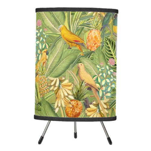 Tropical Vintage Birds in Jungle Paradise yellow Tripod Lamp