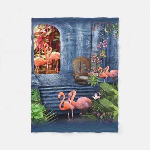 Tropical Vintage Blue Marble Palace All_Over_Print Fleece Blanket