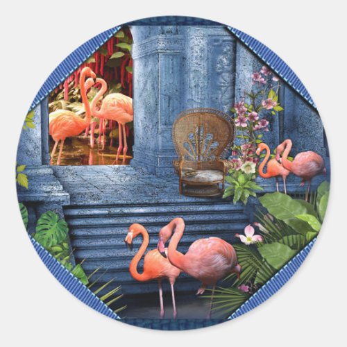 Tropical Vintage Blue Marble Palace  Classic Round Sticker