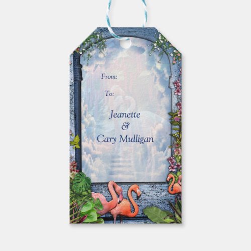 Tropical Vintage Blue Marble Palace Gift Tags