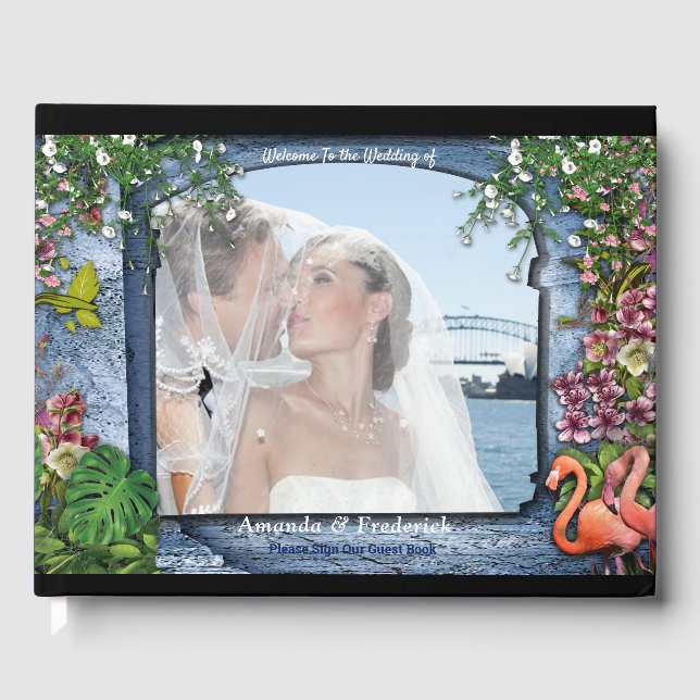 Tropical Vintage Blue Marble Palace Guest Book (Front)