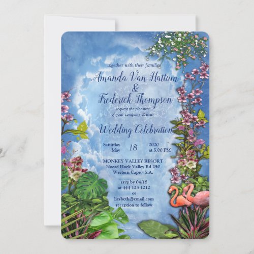 Tropical Vintage Blue Marble Palace Invitation