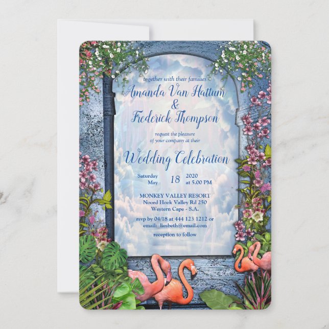 Tropical Vintage Blue Marble Palace Invitation (Front)