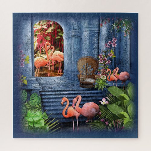 Tropical Vintage Blue Marble Palace Jigsaw Puzzle