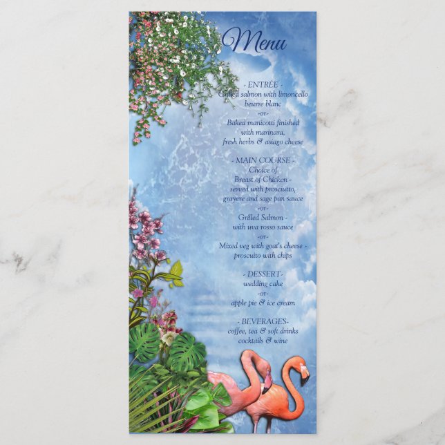 Tropical Vintage Blue Marble Palace Menu (Front)