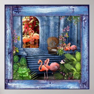 Tropical Vintage Blue Marble Palace Poster