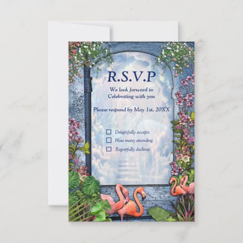 Tropical Vintage Blue Marble Palace RSVP Card