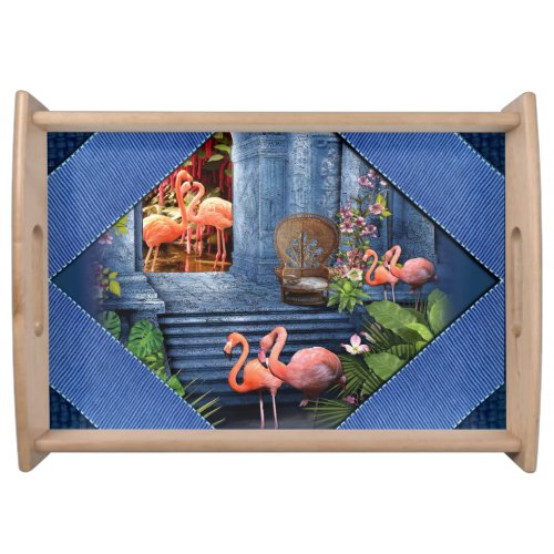 Tropical Vintage Blue Marble Palace Serving Tray