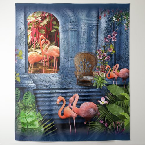Tropical Vintage Blue Marble Palace Tapestry