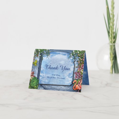 Tropical Vintage Blue Marble Palace Thank You Card