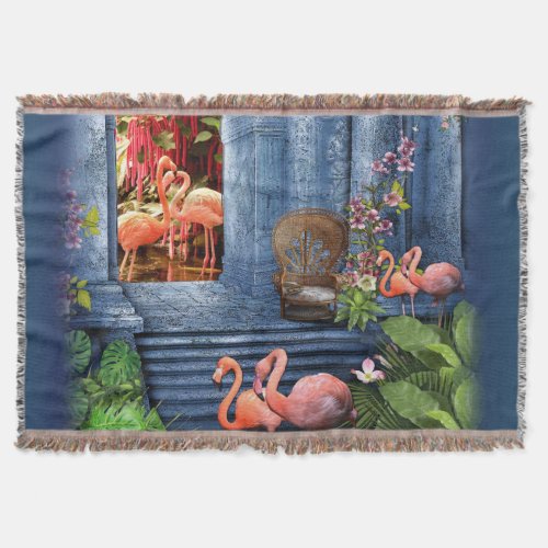 Tropical Vintage Blue Marble Palace Throw Blanket