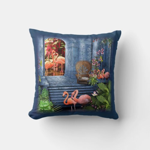 Tropical Vintage Blue Marble Palace Throw Pillow