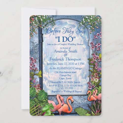 Tropical Vintage Blue Marble Palace Wedding Shower Invitation