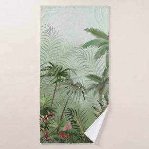 Tropical vintage botanical landscape illustration, bath towel