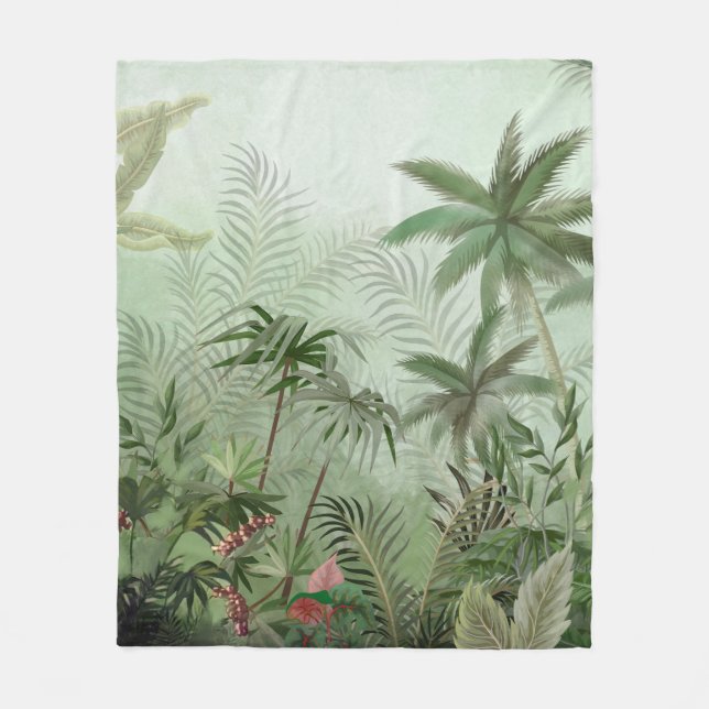 Tropical vintage botanical landscape illustration, fleece blanket (Front)