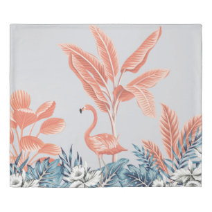 Tropical vintage botanical landscape, pink palm tr duvet cover