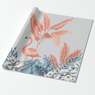 Tropical vintage botanical landscape, pink palm tr wrapping paper